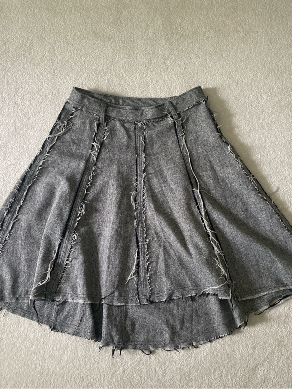 Y2k Women's Gray Frayed Panel Midi Skirt